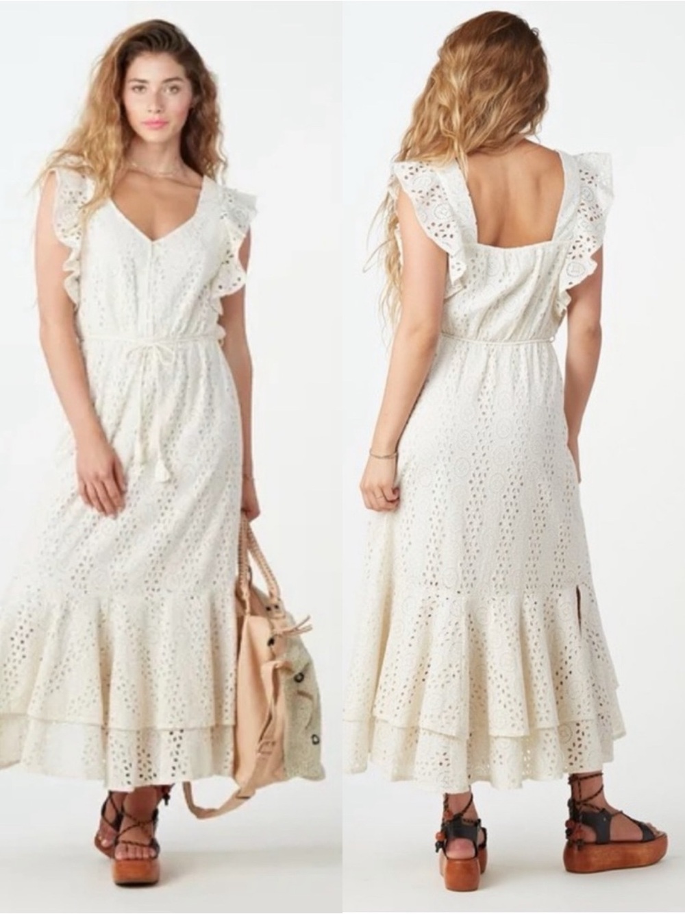 Cleobella Karina Eyelet Lace Ankle Dress in Ivory Size M - Picture 12 of 12